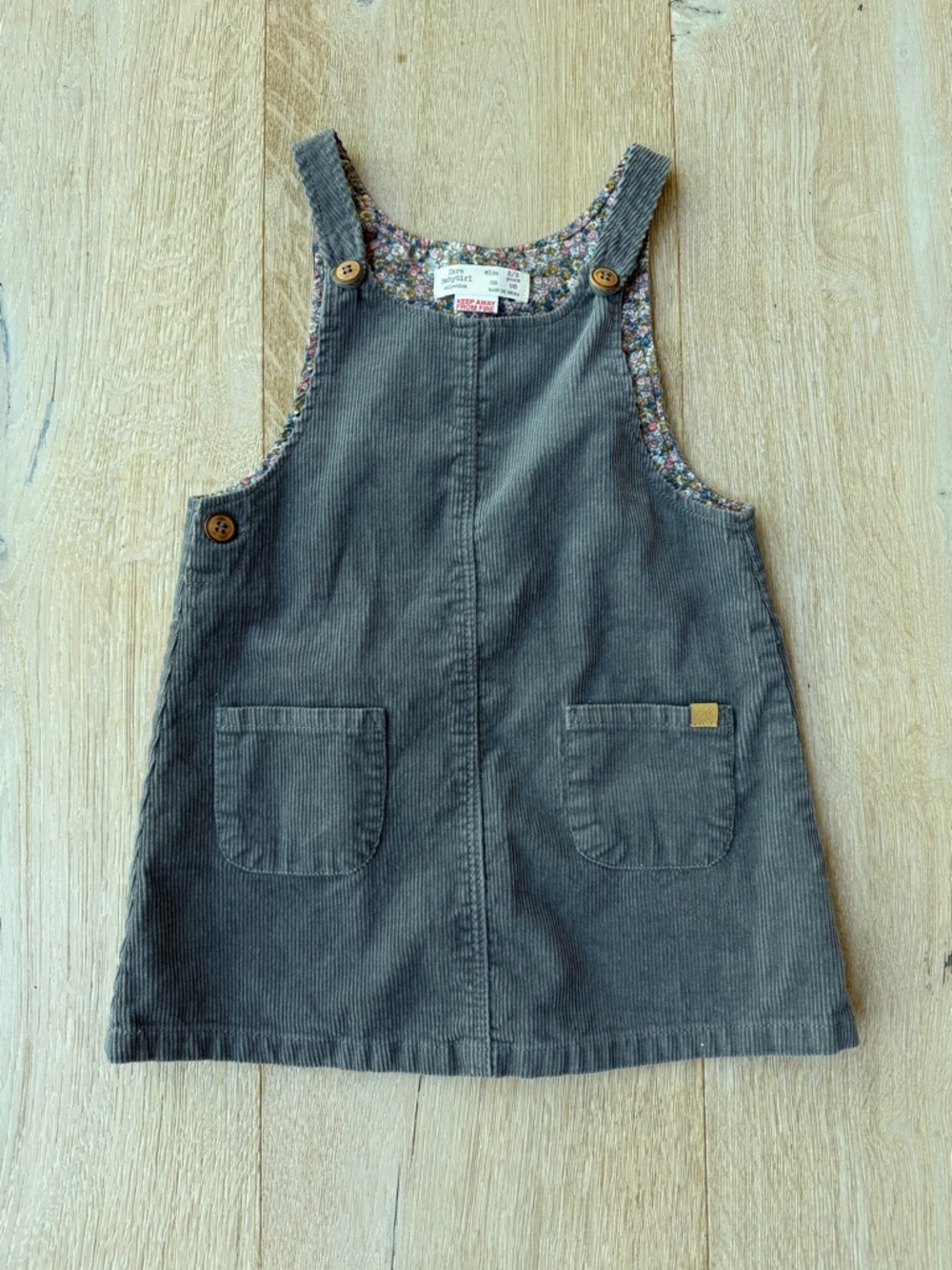 Zara Corduroy Pinafore Dress with Floral Lining